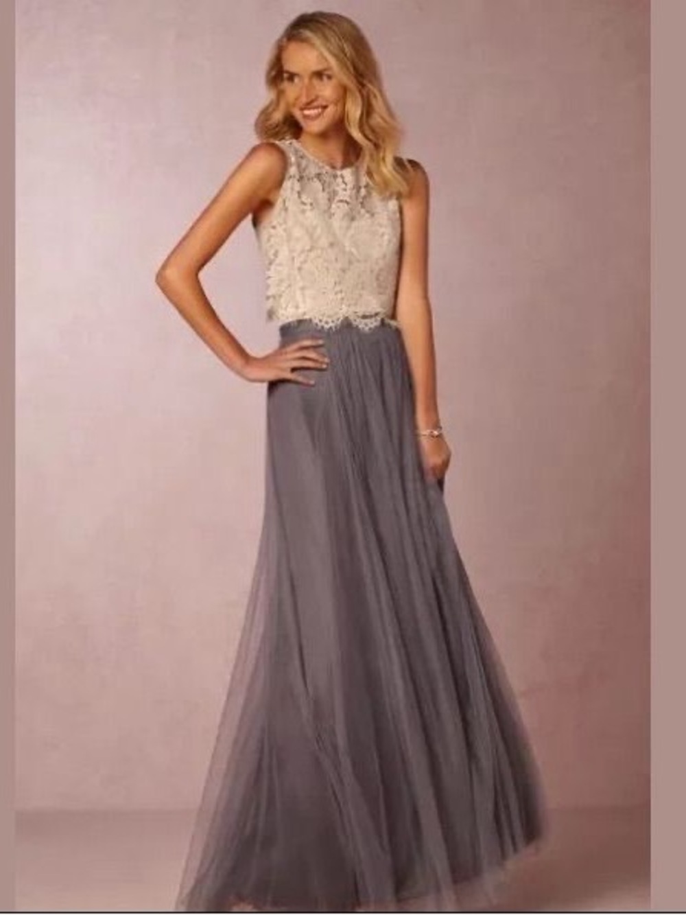 Jenny Yoo Anthropologie BHLDN Gray Tulle Maxi Skirt | Size 2 | A-Line - Picture 2 of 9